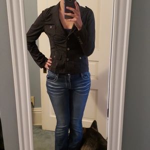 Black and white pin stripe button up jacket